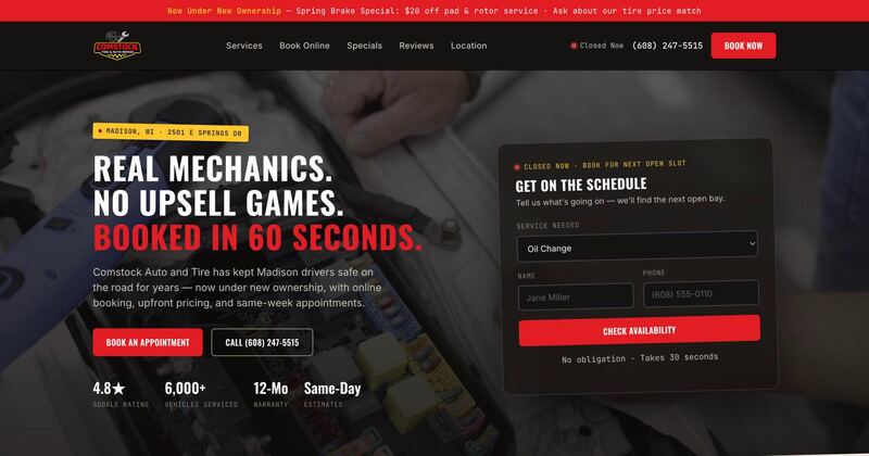 Comstock Tire and Auto homepage